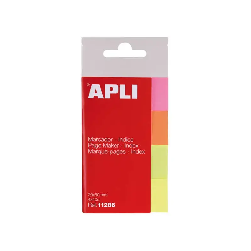 Apli Pack de 160 Indices Adhesivos de Papel 50x20mm - 40 Indices por Color - Faciles de Despegar - Organiza Tus Documentos - Col