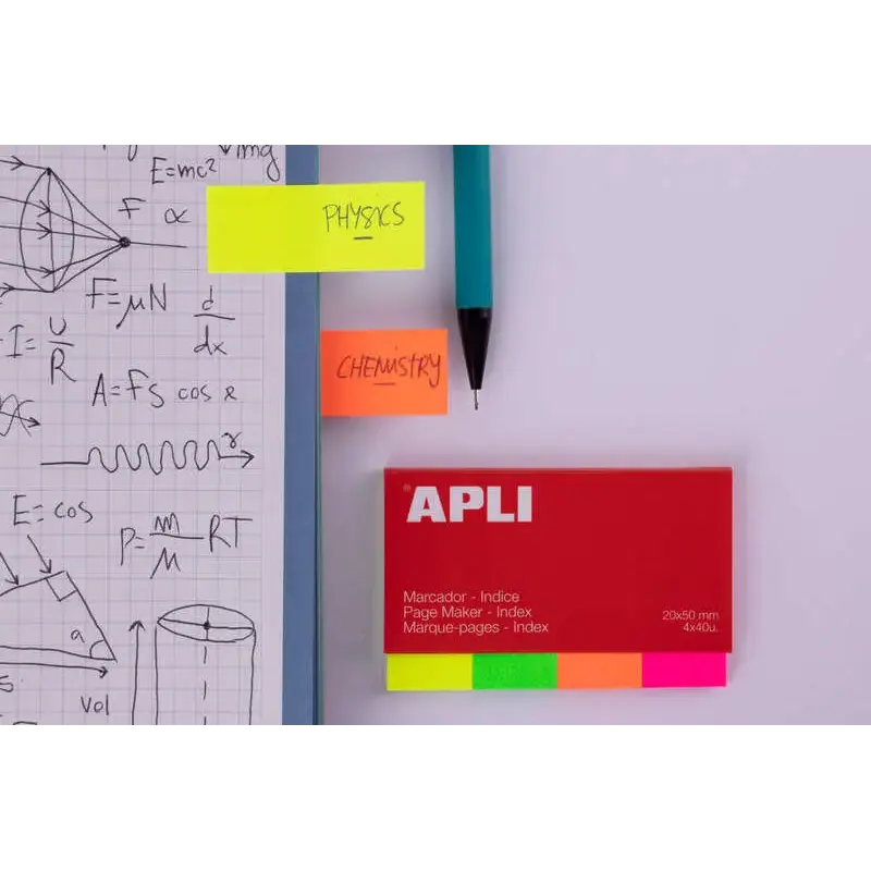 Apli Pack de 160 Indices Adhesivos de Papel 50x20mm - 40 Indices por Color - Faciles de Despegar - Organiza Tus Documentos - Col