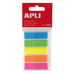 Apli Indices Adhesivos Film 45x12mm 5 Colores Fluorescentes - 25 Indices por Color - Facil de Pegar y Despegar - Ideal para Marc