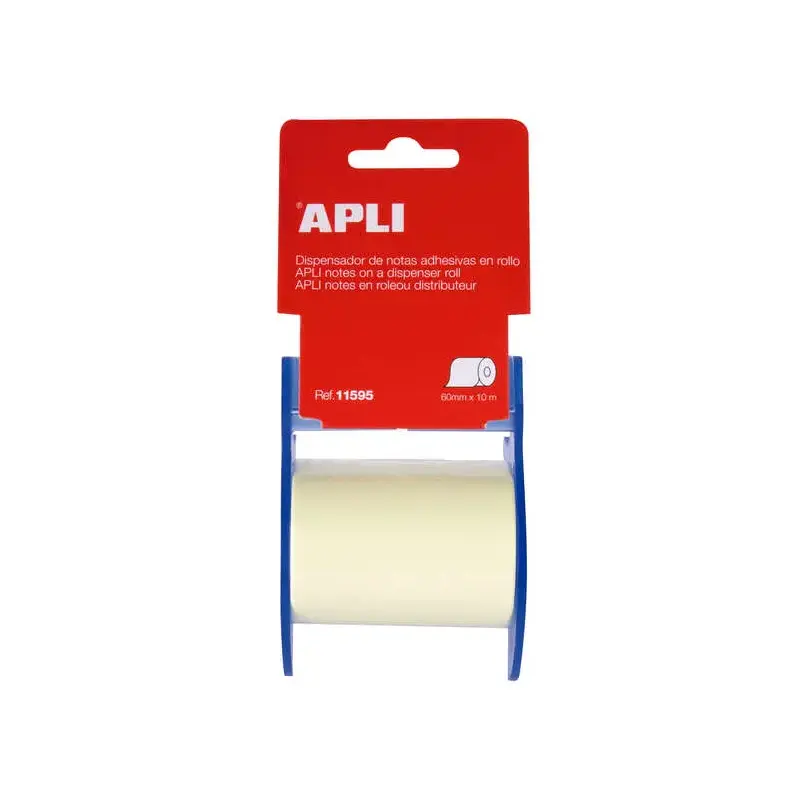 Apli Rollo de Nota Adhesiva con Dispensador - Medidas del Rollo 60mmx10m - Facil de Usar - Adhesivo de Calidad - Color Nota Amar