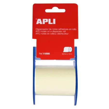 Apli Rollo de Nota Adhesiva con Dispensador - Medidas del Rollo 60mmx10m - Facil de Usar - Adhesivo de Calidad - Color Nota Amar