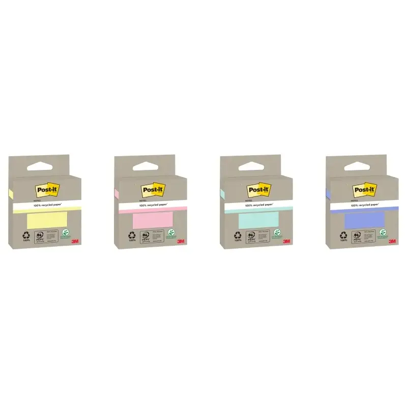 Post-It Bloc de 100 Notas Adhesivas Recicladas - Forma Cuadrada - Colores Surtidos Aleatorios | Ahorro Imprimiendo