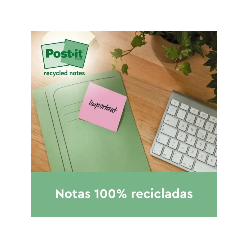 Post-It Bloc de 100 Notas Adhesivas Recicladas - Forma Cuadrada - Colores Surtidos Aleatorios | Ahorro Imprimiendo