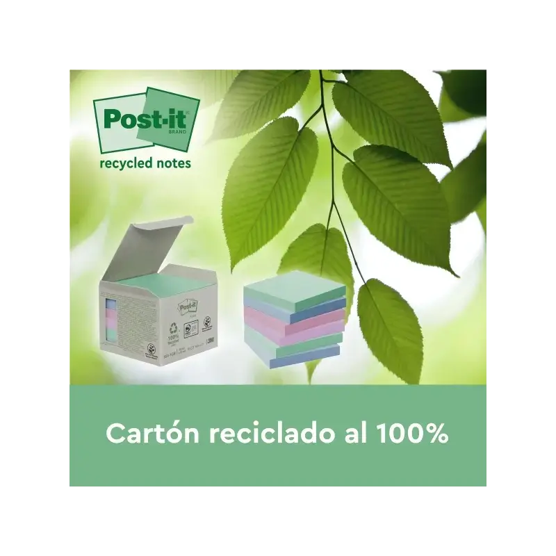 Post-It Bloc de 100 Notas Adhesivas Recicladas - Forma Cuadrada - Colores Surtidos Aleatorios | Ahorro Imprimiendo
