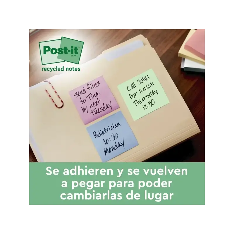 Post-It Bloc de 100 Notas Adhesivas Recicladas - Forma Cuadrada - Colores Surtidos Aleatorios | Ahorro Imprimiendo