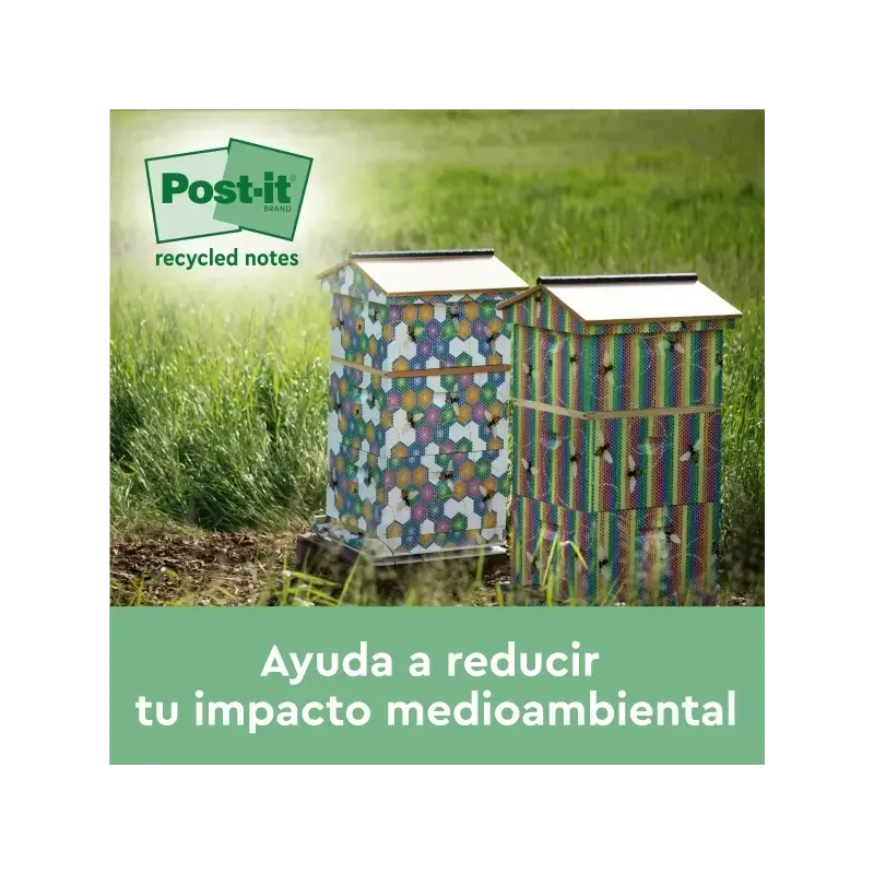 Post-It Bloc de 100 Notas Adhesivas Recicladas - Forma Cuadrada - Colores Surtidos Aleatorios | Ahorro Imprimiendo