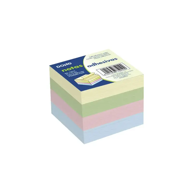 Dohe Cubo de 400 Notas Reposicionables - Tamaño 75x75mm - Papel de 75gr - Ideal para Oficina y Escuela - Colores Pastel Surtidos