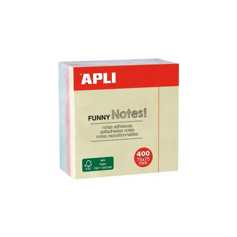 Apli Funny Cubo de 400 Notas Adhesivas 75 x 75 mm - Colores Pastel Surtidos | Ahorro Imprimiendo
