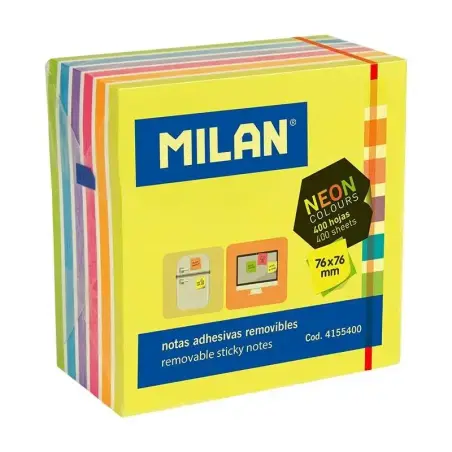 Milan Bloc de 400 Notas Adhesivas Neon - Removibles - 76mm x 76mm - Colores Surtidos | Ahorro Imprimiendo