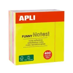 Apli Funny Cubo de 400 Notas Adhesivas 75 x 75 mm - Colores Surtidos Fluorescentes | Ahorro Imprimiendo