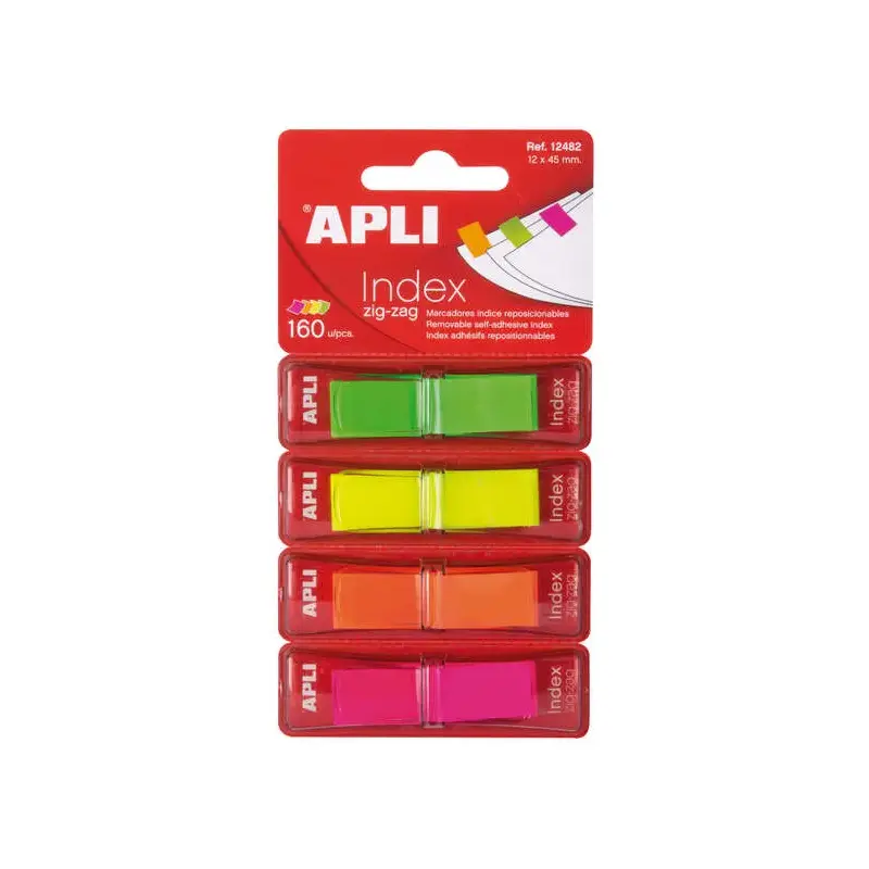 Apli Indices Adhesivos Film Zigzag 45x12mm 4 Dispensadores de 40 Indices - Faciles de Aplicar - Resistentes - Removibles - Color