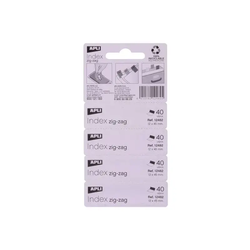 Apli Indices Adhesivos Film Zigzag 45x12mm 4 Dispensadores de 40 Indices - Faciles de Aplicar - Resistentes - Removibles - Color