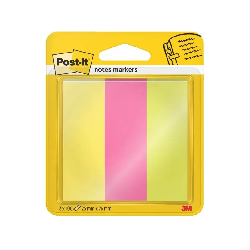 Post-It Pack de 3 Blocs de 100 Marcadores Reposicionables - Forma Rectangular - Colores Surtidos | Ahorro Imprimiendo