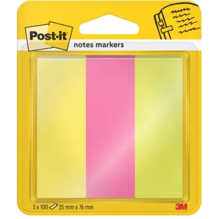 Post-It Pack de 3 Blocs de 100 Marcadores Reposicionables - Forma Rectangular - Colores Surtidos | Ahorro Imprimiendo
