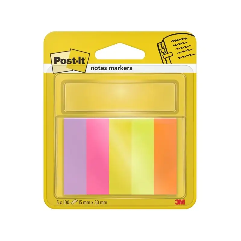 Post-It Pack de 5 Blocs de 100 Marcadores Reposicionables - Forma Rectangular - Colores Surtidos | Ahorro Imprimiendo