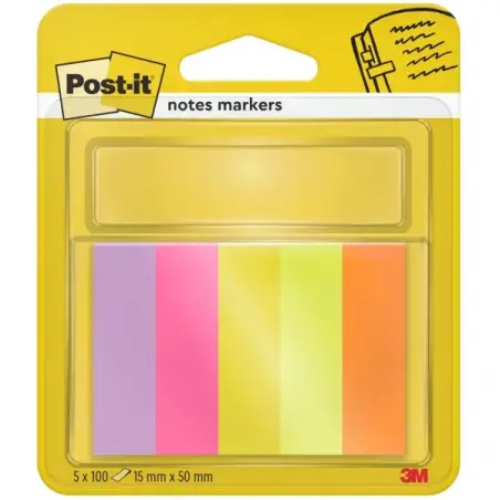 Post-It Pack de 5 Blocs de 100 Marcadores Reposicionables - Forma Rectangular - Colores Surtidos | Ahorro Imprimiendo