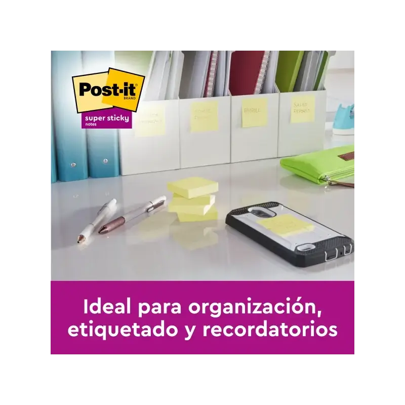 Post-It Super Sticky Pack de 4 Blocs de 70 Notas Adhesivas Recicladas - Forma Cuadrada - 76x76mm - Color Amarillo Claro | Ahorro