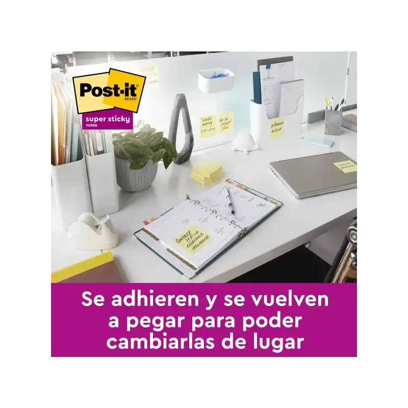Post-It Super Sticky Pack de 4 Blocs de 70 Notas Adhesivas Recicladas - Forma Cuadrada - 76x76mm - Color Amarillo Claro | Ahorro