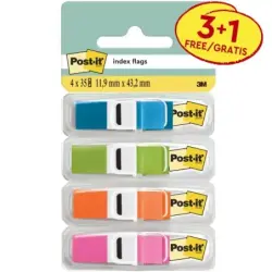 Post-It Index Pack de 4 Dispensadores con 35 Marcadores de Indice Reposicionables - Forma Rectangular - Colores Surtidos | Ahorr