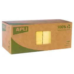 Apli Notas Adhesivas Recicladas Classic 75x75 - 12 Blocs de 100 Hojas - Adhesivo de Calidad - Papel Reciclado - Amarillo | Ahorr