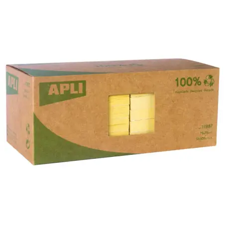 Apli Notas Adhesivas Recicladas Classic 75x75 - 12 Blocs de 100 Hojas - Adhesivo de Calidad - Papel Reciclado - Amarillo | Ahorr
