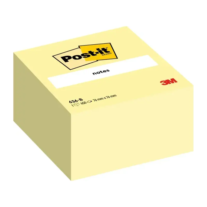 Post-It Cubo de 450 Notas Adhesivas Reposicionables - Forma Cuadrada - 76x76mm - Color Amarillo Claro | Ahorro Imprimiendo