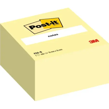 Post-It Cubo de 450 Notas Adhesivas Reposicionables - Forma Cuadrada - 76x76mm - Color Amarillo Claro | Ahorro Imprimiendo