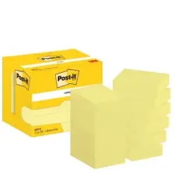 Post-It Pack de 12 Blocs de 100 Notas Adhesivas Reposicionables 38x51mm - Forma Rectangular - Caja Dispesandora - Color Amarillo