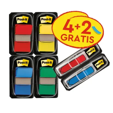 Post-It Index Pack de 6 Dispensadores con Marcadores de Indice Reposicionables - Forma Rectangular - Colores Surtidos | Ahorro I