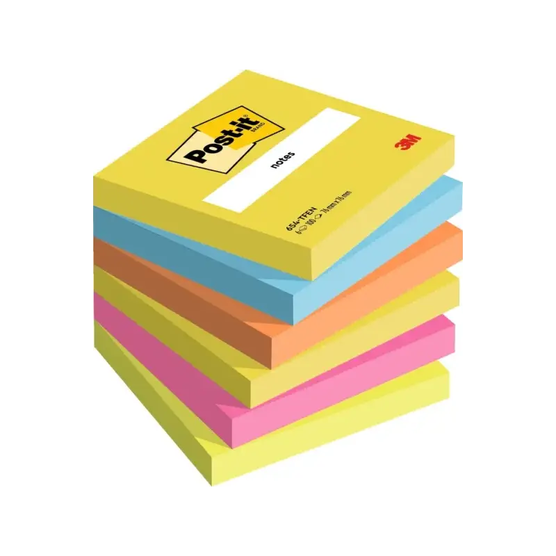 Post-It Pack de 6 Blocs de 100 Notas Adhesivas Reposicionables - Forma Cuadrada - 76x76mm - Colores Surtidos | Ahorro Imprimiend