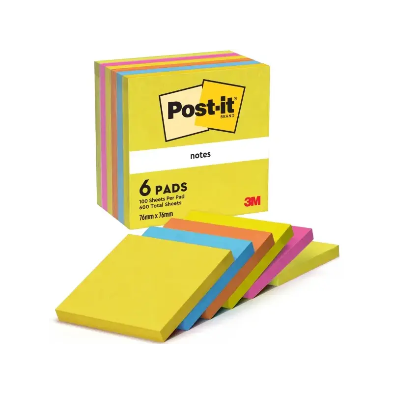 Post-It Pack de 6 Blocs de 100 Notas Adhesivas Reposicionables - Forma Cuadrada - 76x76mm - Colores Surtidos | Ahorro Imprimiend
