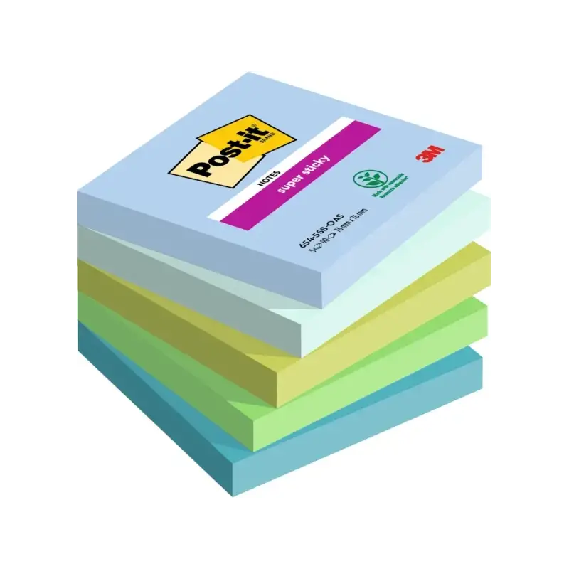 Post-It Super Sticky Pack de 5 Blocs de 90 Notas Adhesivas Reposicionables - Forma Cuadrada - 76x76mm - Colores Surtidos | Ahorr