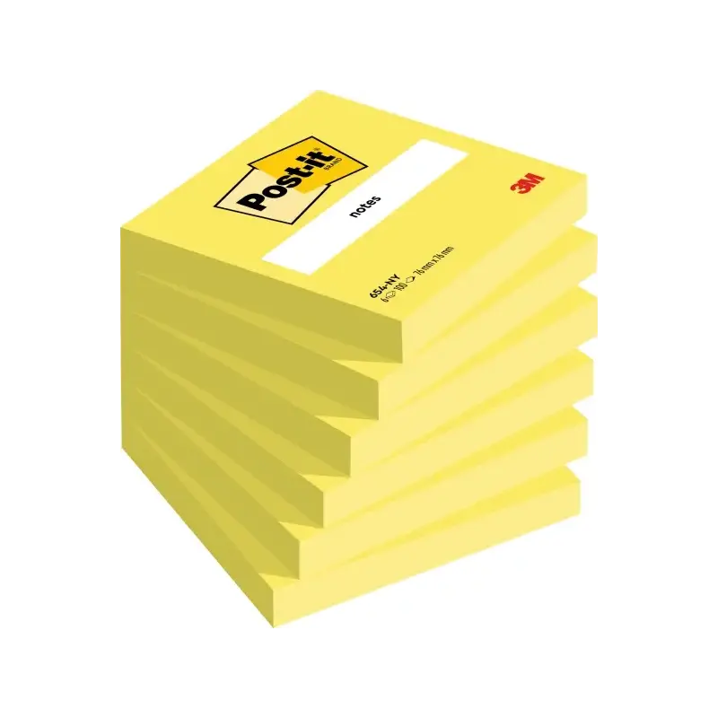 Post-It Pack de 6 Blocs de 100 Notas Adhesivas Reposicionables - Forma Cuadrada - 76x76mm - Color Amarillo Neon | Ahorro Imprimi