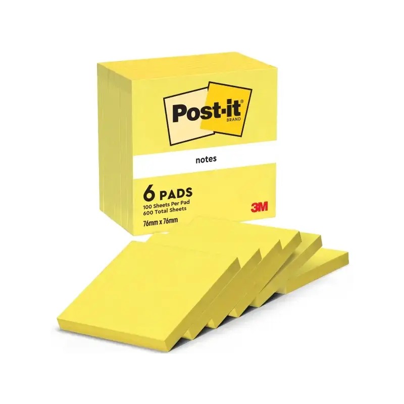 Post-It Pack de 6 Blocs de 100 Notas Adhesivas Reposicionables - Forma Cuadrada - 76x76mm - Color Amarillo Neon | Ahorro Imprimi