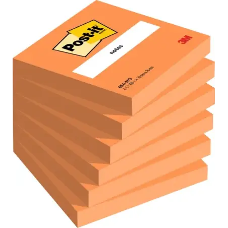 Post-It Pack de 6 Blocs de 100 Notas Adhesivas Reposicionables - Forma Cuadrada - 76x76mm - Color Naranja | Ahorro Imprimiendo