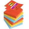 Post-It Super Sticky Pack de 6 Blocs de 90 Notas Adhesivas Reposicionables - Forma Cuadrada - 76x76mm - en Zig-Zag - Colores Sur