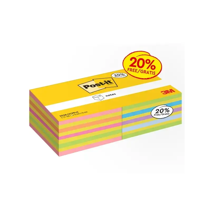 Post-It Pack de 2 Cubos de 450 Notas Adhesivas Reposicionables - Forma Cuadrada - Colores Surtidos | Ahorro Imprimiendo