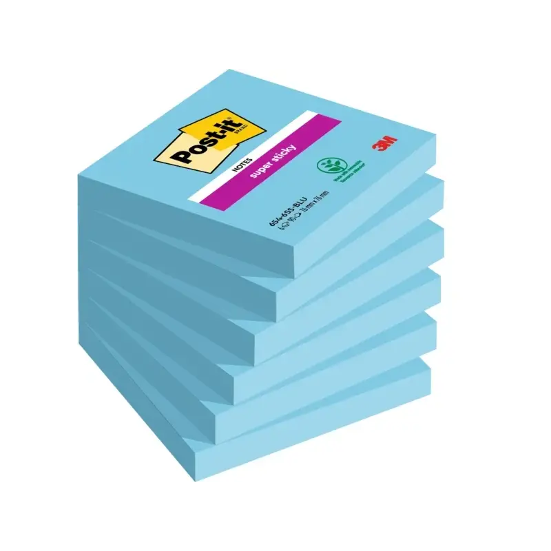 Post-It Super Sticky Pack de 6 Blocs de 90 Notas Adhesivas Reposicionables - Forma Cuadrada - 76x76mm - Color Azul | Ahorro Impr