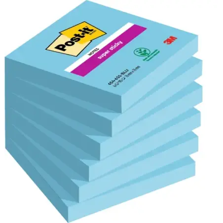 Post-It Super Sticky Pack de 6 Blocs de 90 Notas Adhesivas Reposicionables - Forma Cuadrada - 76x76mm - Color Azul | Ahorro Impr