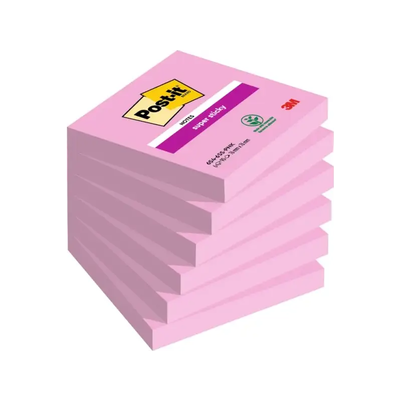 Post-It Super Sticky Pack de 6 Blocs de 90 Notas Adhesivas Reposicionables - 76x76mm - 100% PEFC - Color Rosa | Ahorro Imprimien