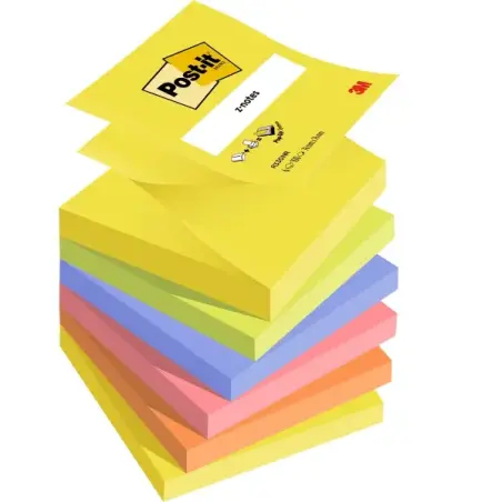 Post-It Pack de 6 Blocs de 100 Z-Notas Adhesivas Reposicionables 76x76mm - Forma Cuadrada - Colores Surtidos | Ahorro Imprimiend