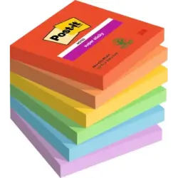 Post-It Super Sticky Pack de 6 Blocs de 90 Notas Adhesivas Reposicionables - Forma Cuadrada - 76x76mm - Colores Surtidos | Ahorr