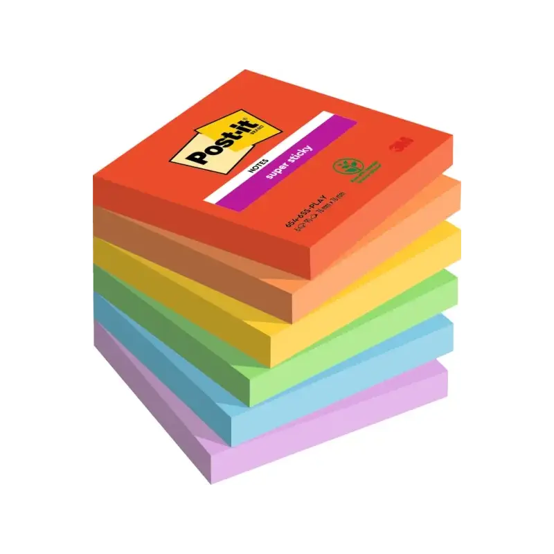 Post-It Super Sticky Pack de 6 Blocs de 90 Notas Adhesivas Reposicionables - Forma Cuadrada - 76x76mm - Colores Surtidos | Ahorr