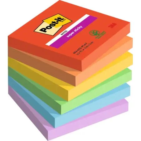 Post-It Super Sticky Pack de 6 Blocs de 90 Notas Adhesivas Reposicionables - Forma Cuadrada - 76x76mm - Colores Surtidos | Ahorr