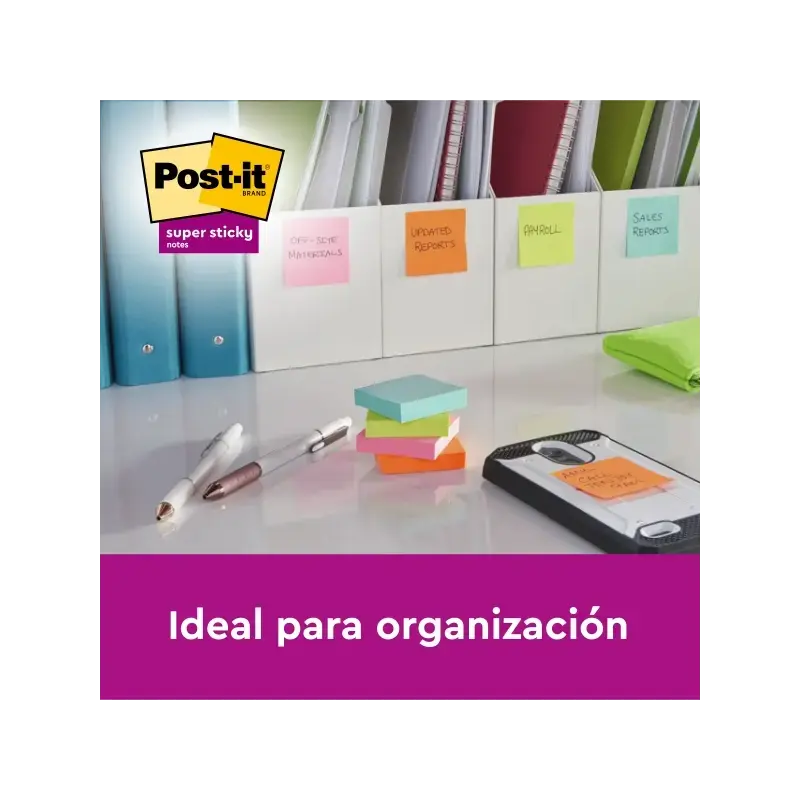 Post-It Super Sticky Pack de 6 Blocs de 90 Notas Adhesivas Reposicionables - Forma Cuadrada - 76x76mm - Colores Surtidos | Ahorr