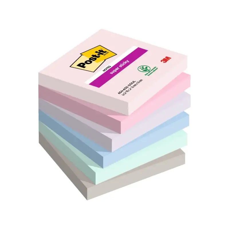 Post-It Super Sticky Pack de 6 Blocs de 90 Notas Adhesivas Reposicionables - Forma Cuadrada - 76x76mm - Colores Surtidos | Ahorr