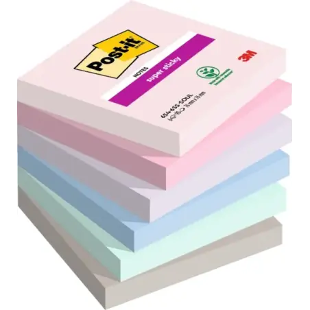 Post-It Super Sticky Pack de 6 Blocs de 90 Notas Adhesivas Reposicionables - Forma Cuadrada - 76x76mm - Colores Surtidos | Ahorr
