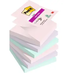 Post-It Super Sticky Pack de 6 Blocs de 90 Notas Adhesivas Reposicionables - Forma Cuadrada - 76x76mm - en Zig-Zag - Colores Sur