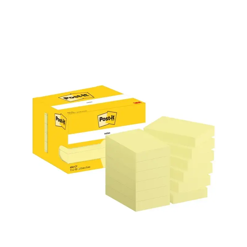 Post-It Pack de 12 Blocs de 100 Notas Adhesivas Reposicionables - Forma Rectangular - 51x76mm - Color Amarillo Claro | Ahorro Im