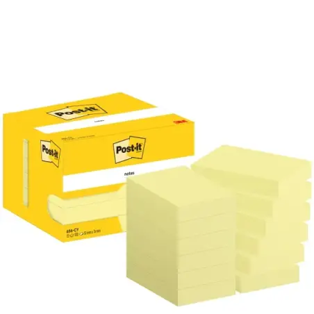 Post-It Pack de 12 Blocs de 100 Notas Adhesivas Reposicionables - Forma Rectangular - 51x76mm - Color Amarillo Claro | Ahorro Im